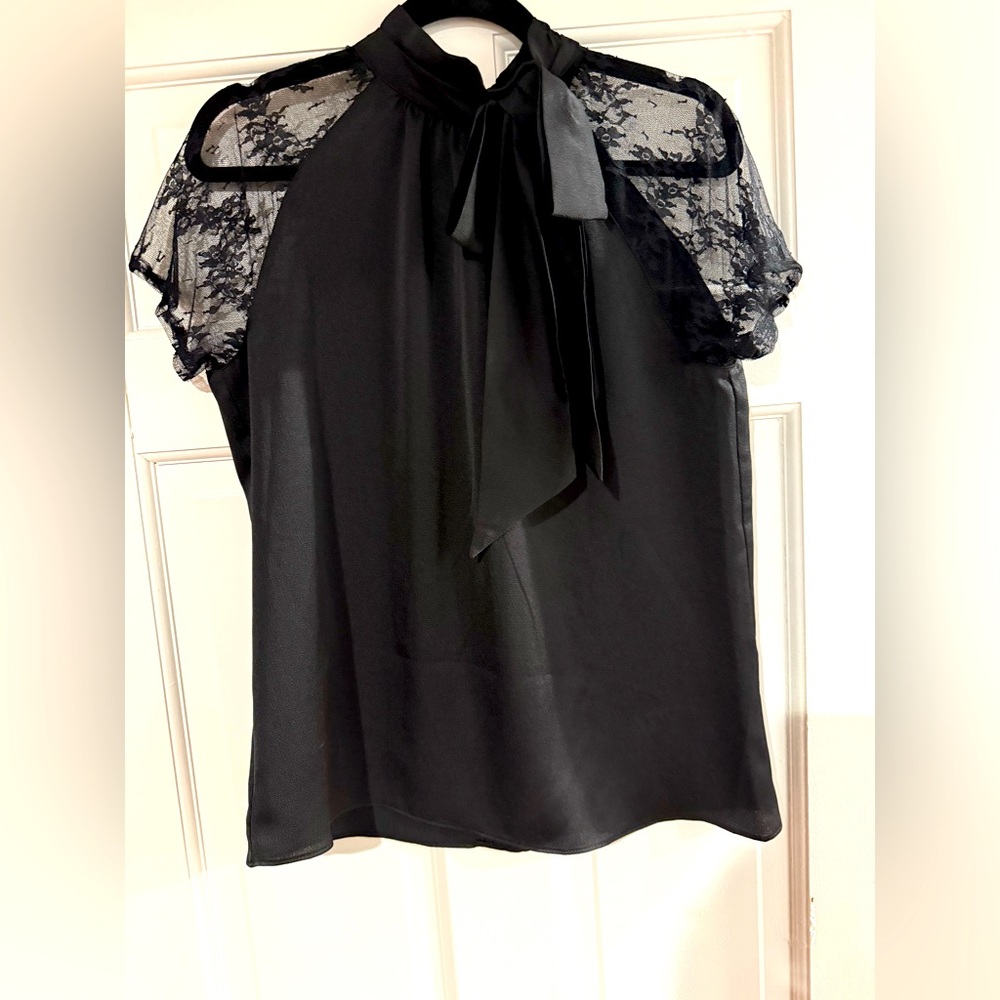 NWT Black Dress Top with sheer sleeves with lace detail